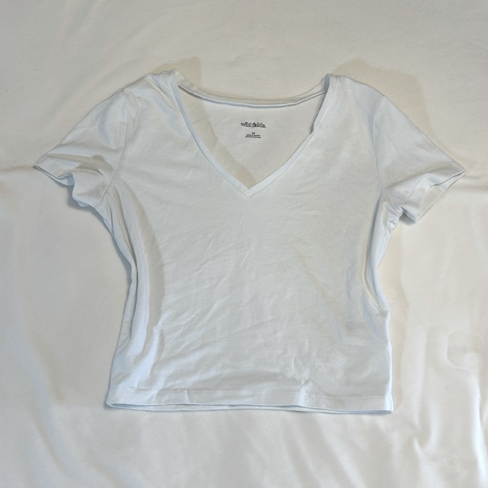 Wild Fable White Fitted Crop Top Short Sleeve